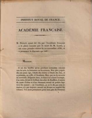 Discours prononcés dans la séance publique tenue par l'Académie française, pour la réception de M. Dupaty, le 10 novembre 1836