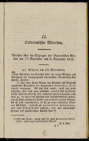 Berichte über die Sitzungen der ökonomischen Section am 17. November und 8. December 1835
