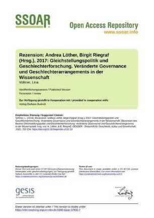 Rezension: Andrea Löther, Birgit Riegraf (Hrsg.), 2017: Gleichstellungspolitik und Geschlechterforschung. Veränderte Governance und Geschlechterarrangements in der Wissenschaft