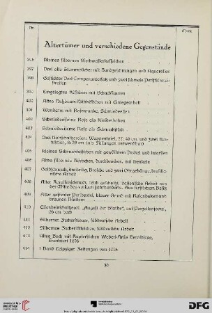 Altertümer und verschiedene Gegenstände (Nr. 396-435)