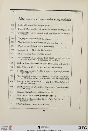 Altertümer und verschiedene Gegenstände (Nr. 396-435)