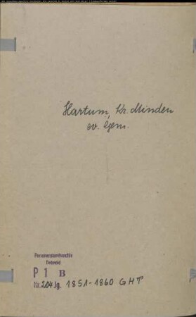 Kirchenbuchduplikat der evangelischen Gemeinde Hartum, Kreis Minden (GHT 1851-1860) (Gemeinde: Evangelische Gemeinde Hartum)