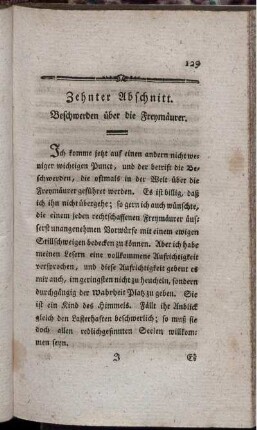 Zehnter Abschnitt. Beschwerden über die Freymäurer.