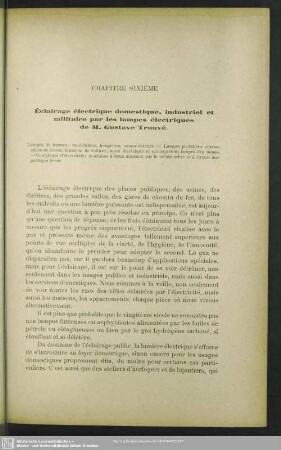 Chapitre Sixième. Éclairage électrique domestique, industriel et militaire par les lampes électriques de M. Gustave Trouvé