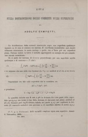 Sulla distribuzione delle correnti sulle superficie.