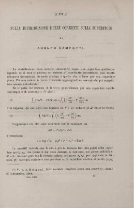 Sulla distribuzione delle correnti sulle superficie.