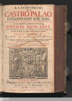 Pars Qvarta: De Sacramentis. In qua Tractatibus decem de Sacramentis in genere, tum speciatim, videlicet de Baptismo, Confirmatione, Eucharistia spectata vt Sacramento, & vt sacrificio: de Pœnitentia, de Suffragiis, Indulgentiis, & Iubilo, de Bulla Cruciat, de Extrema-vnctione, & demum de Ordinis Sacramento disputatur
