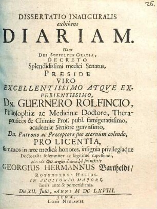 Dissertatio Inauguralis exhibens diariam