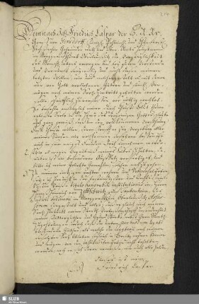 Demnach Ich Friedrich Caspar... [Testamentarische Festlegungen des Friedrich Caspar von Gersdorff]