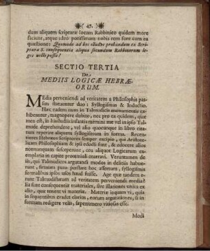 Sectio Tertia De Mediis Logicae Hebraeorum.