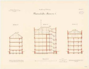 Kaserne des 4. Garderegiments zu Fuß, Berlin-Moabit: Mannschaftskaserne 1: Querschnitte 1:100