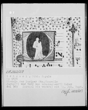 Ms 9125, Missale der Pariser Sainte Chapelle, fol. 369: Initiale D mit Johannes dem Täufer