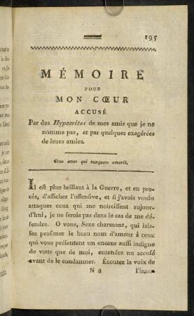 195-230, Mémoire pour mon Coer accusé...