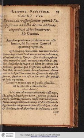CAPUT VII. [Examen Qvintae Respons. Papisticae.]