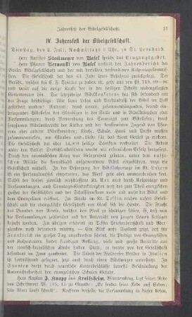 IV. Jahresfest der Bibelgesellschaft
