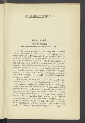 FF Communications No. 4. Erster bericht über die tätigkeit des folkloristischen forscherbundes "FF"