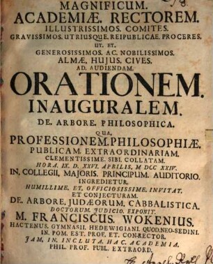 [Pr. quo] ... coniecturam de arbore Judaeorum cabbalistica doctorum iudicio exponit