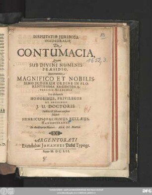 Disputatio Iuridica Inauguralis, De Contumacia