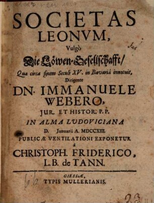 Societas Leonum, Vulgò Die Löwen-Gesellschaft