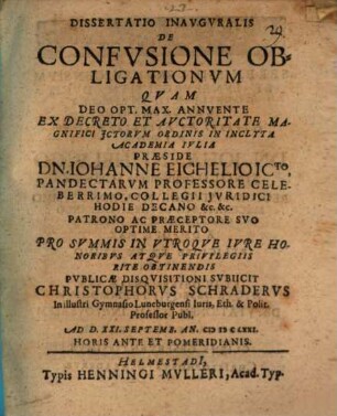 Dissertatio Inavgvralis De Confvsione Obligationvm