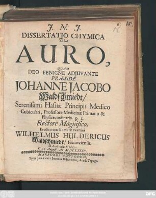 Dissertatio Chymica De Auro