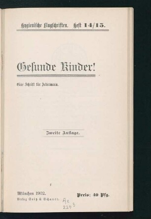 Gesunde Kinder! : Eine Schrift für Jedermann