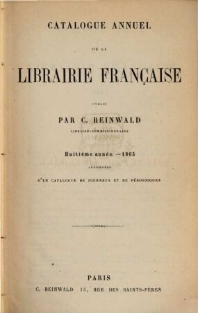 Catalogue annuel de la librairie française pour, 8
