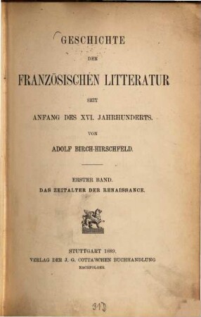 Geschichte der französischen Litteratur seit Anfang des 16. Jahrhunderts, 1. Das Zeitalter der Renaissance