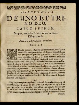 Disputatio De Uno Et Trino Deo.