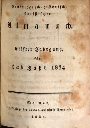 Genealogisch-historisch-statistischer Almanach : auf das Jahr .... 11. 1834
