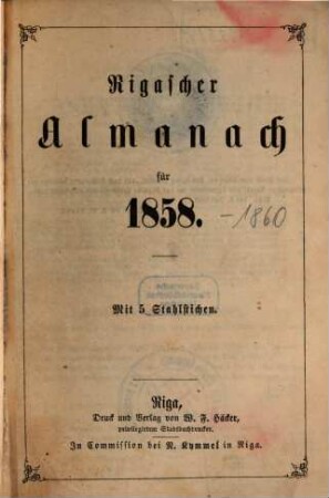 Rigascher Almanach : für das Jahr .... [1.] 1858