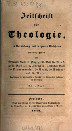 Zeitschrift für Theologie. 8. 1842