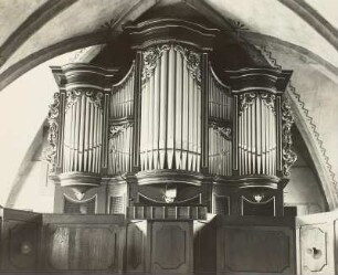 Langhennersdorf b. Freiberg: Kirche. Orgel von Zacharias Hildebrand, Prospekt - der durch Umbau verdorbenen Orgel 1910.