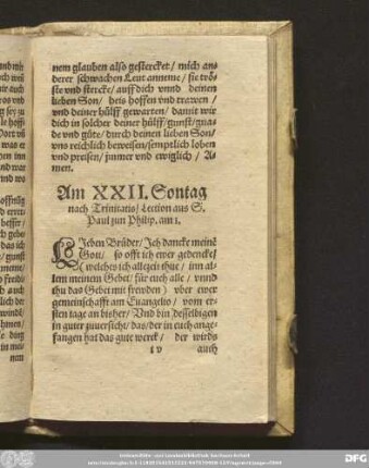 Am XXII. Sontag nach Trinitatis/ Lection aus S. Paul zun Philip. am 1.