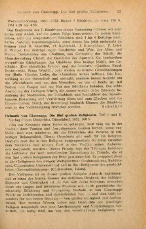 93-94 [Rezension] Glasenapp, Helmuth von, Die fünf grossen Religionen