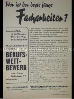 Maueranschlag mit einem gemeinsamen Aufruf von FDJ und FDGB zum Berufswettbewerb