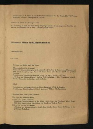 Literatur, Filme und Lichtbildreihen