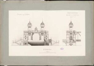 Straßenbrücke Köln-Deutz Schinkelwettbewerb 1892: Portalbau. Ansichten 1:100