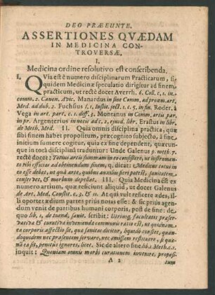 Assertiones Quaedam In Medicina Controversae.