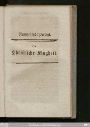 Neunzehende Predigt. Die Christliche Klugheit.