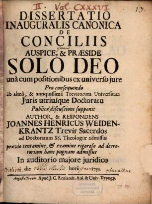 Dissertatio Inauguralis Canonica De Conciliis