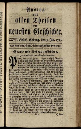 XXVII. Stück. Coburg, den 5. Jul. 1758.