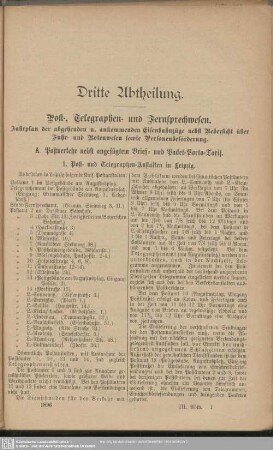Dritte Abtheilung. Post-, Telegraphen- und Fernsprechwesen