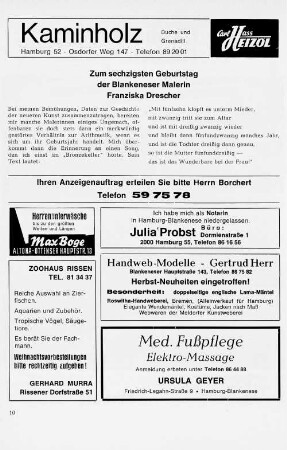 Zum sechzigsten Geburtstag der Blankeneser Malerin Franziska Drescher