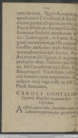 Caroli Contaldi Eyronii Magistri equitum Epitaphium