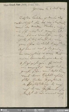 Eigenh. Brief von Johann Carl Fürchtegott Schlegel an August Wilhelm von Schlegel, Hannover, 02.12.1808