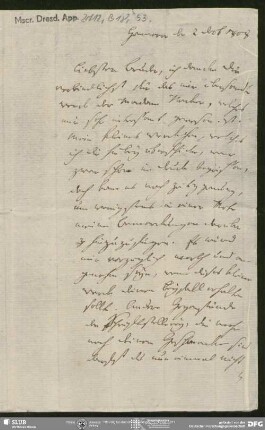 Eigenh. Brief von Johann Carl Fürchtegott Schlegel an August Wilhelm von Schlegel, Hannover, 02.12.1808