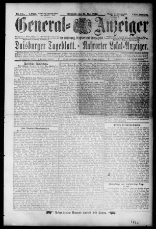 General Anzeiger für Duisburg, Ruhrort und Umgegend. 1899-1905