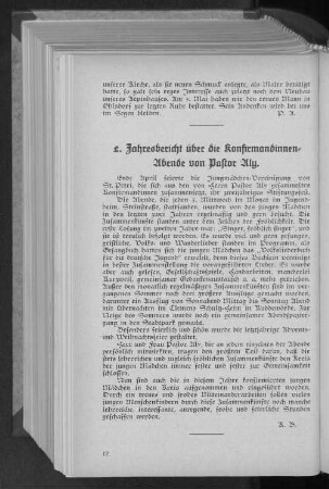 2. Jahresbericht über die Konfirmandinnen-Abende von Pastor Aly.