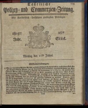 28tes Stueck, Montag den 11ten Julius 1803